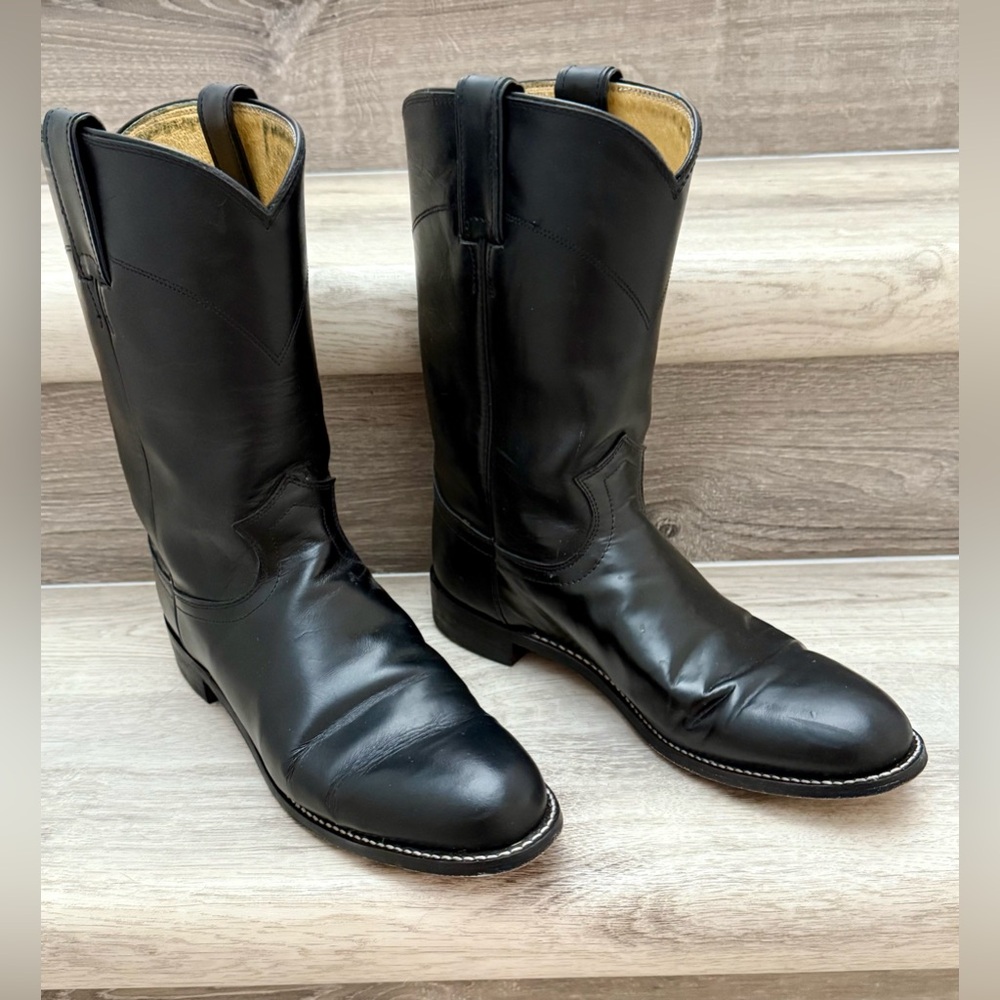 Justin Boots Black Roper Cowboy Western Boots - Picture 3 of 7